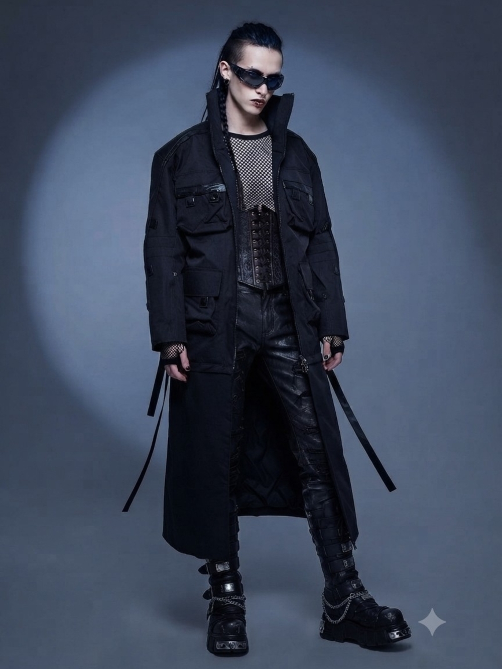 Namilia Inferno Transformer Jacket Coat Black Convertible Trench Goth Techwear S